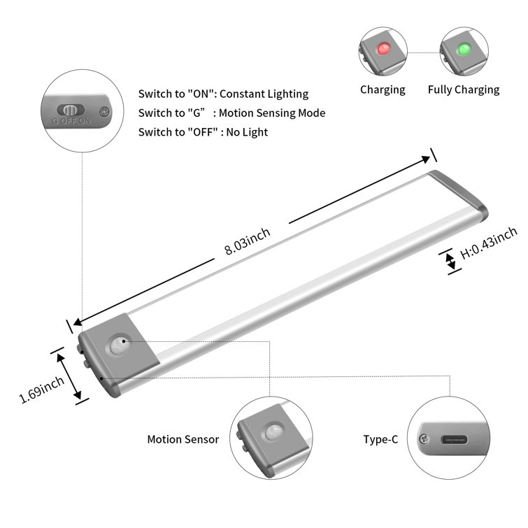 8-Inch Warm White LED Motion Sensor Under Cabinet Light Set