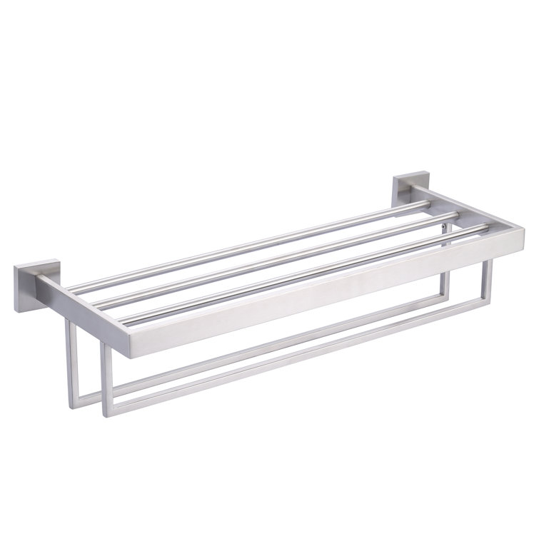Brushed Nickel Wall Mounted Towel Rack with Shelf