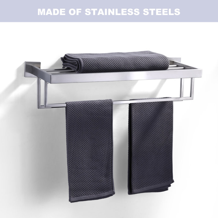 Brushed Nickel Wall Mounted Towel Rack with Shelf