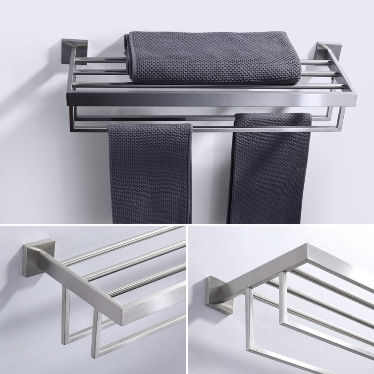 Brushed Nickel Wall Mounted Towel Rack with Shelf