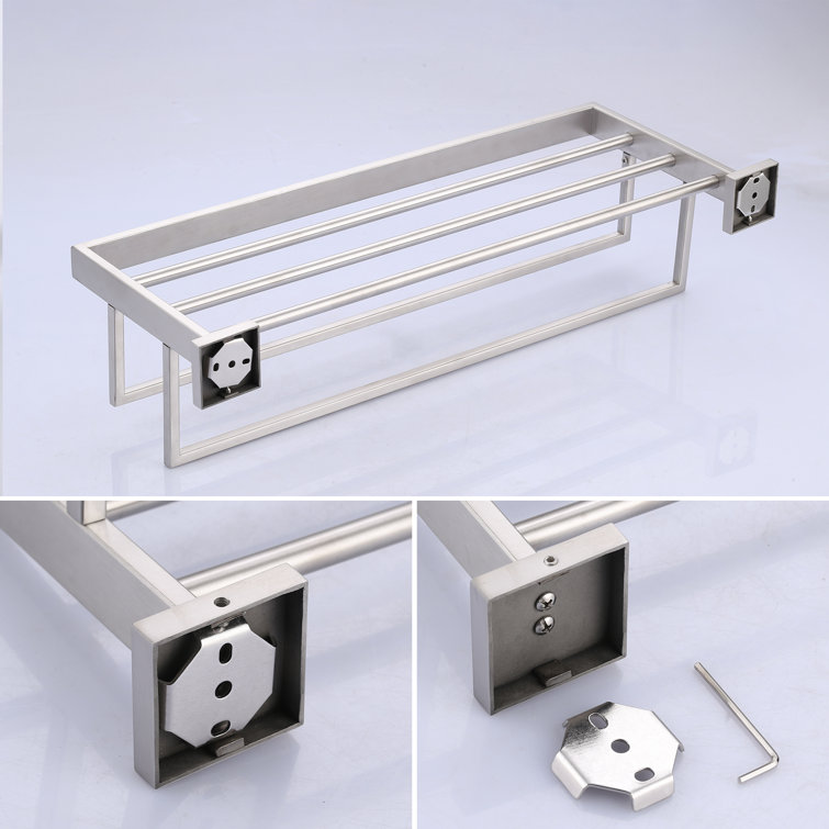 Brushed Nickel Wall Mounted Towel Rack with Shelf