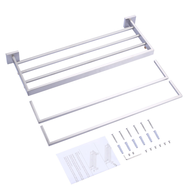 Brushed Nickel Wall Mounted Towel Rack with Shelf