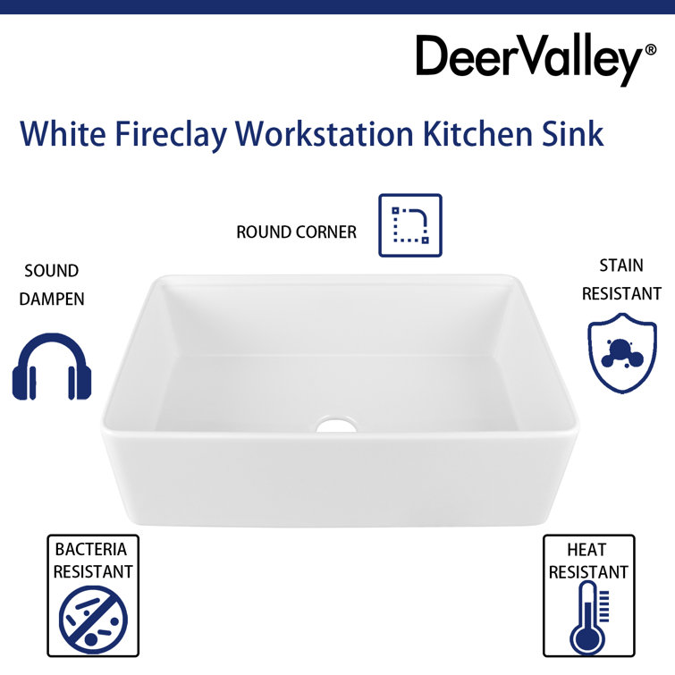 White Fireclay 33" Single Bowl Farmhouse Kitchen Sink with Accessories
