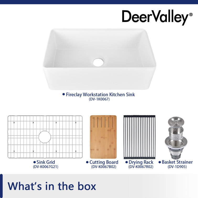 White Fireclay 33" Single Bowl Farmhouse Kitchen Sink with Accessories