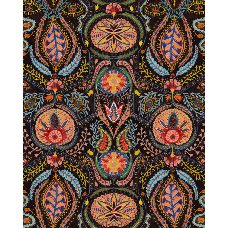 Black and Multicolor Paisley Psychedelic Non-Woven Wallpaper Roll
