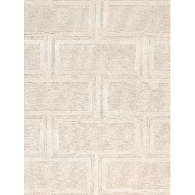 Elegant Ivory 8' x 10' Hand-Tufted Wool & Silk Area Rug
