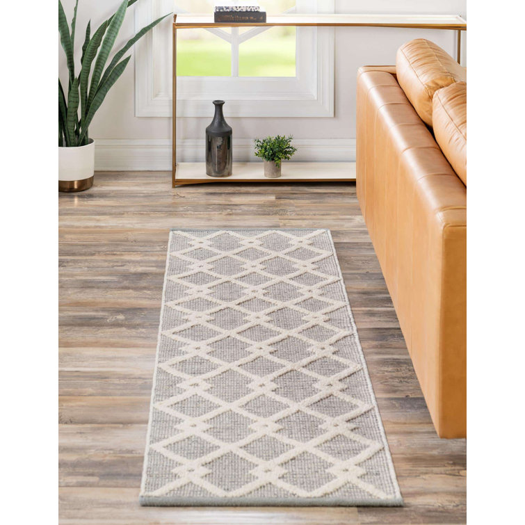 Gray Geometric Hand-Knotted Wool Runner Rug 2' x 6'1"