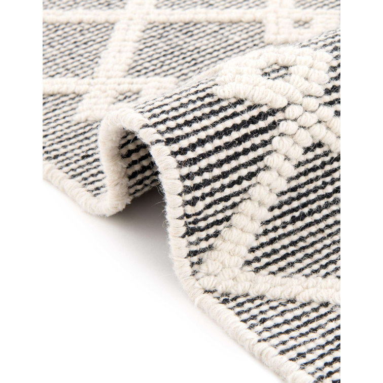 Blackberry & Ivory Geometric Hand-Knotted Wool-Cotton 4'1" x 6'1" Rug