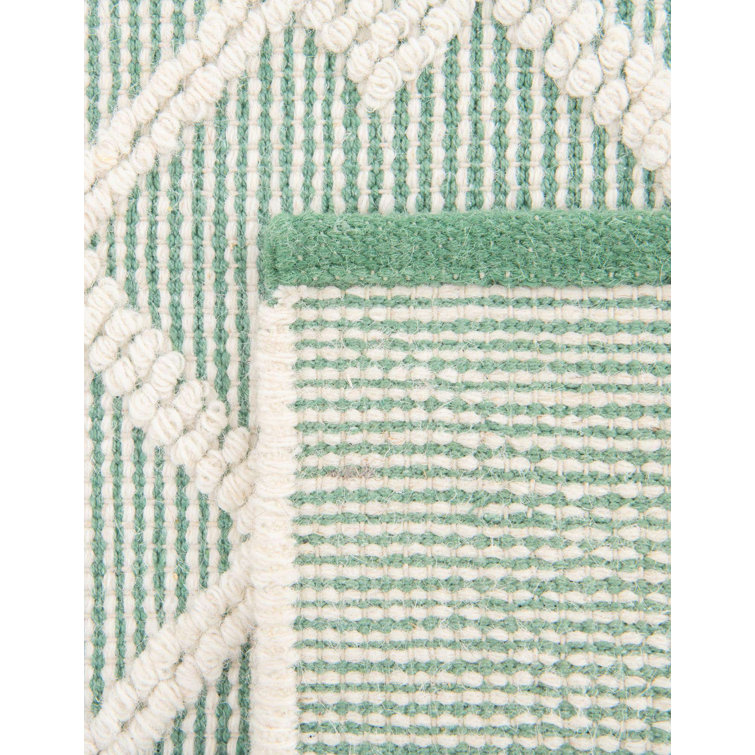 Mint Green Geometric Hand-Knotted Wool Square Rug