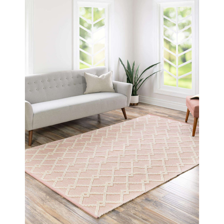 English Rose Geometric Hand-Knotted Wool Area Rug 4'1" x 6'1"