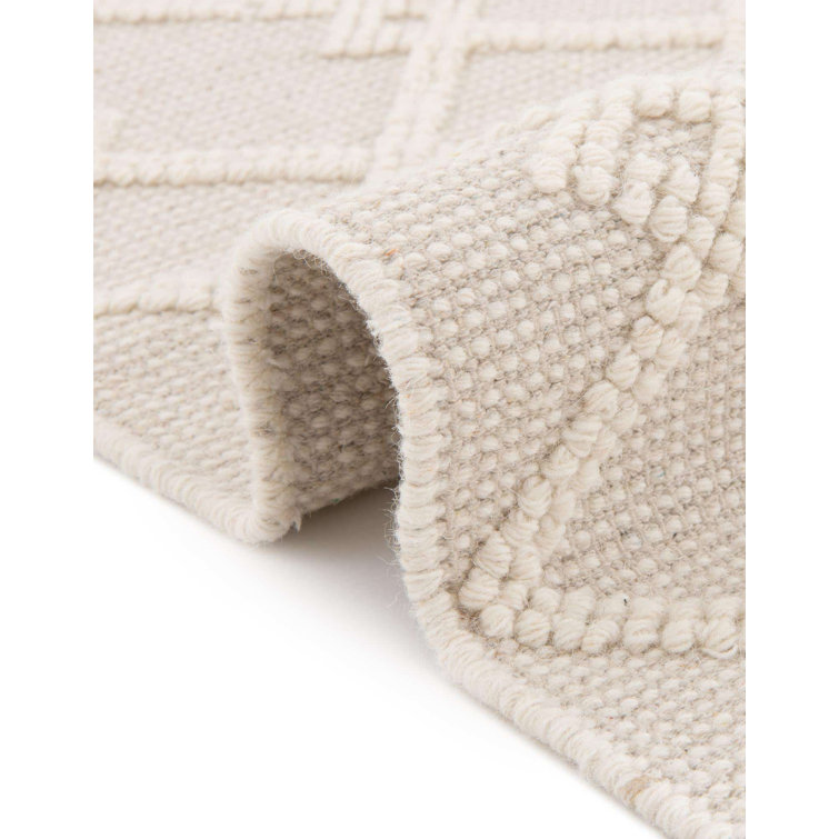 Vanilla Bean Geometric Hand-Knotted Wool Square Rug