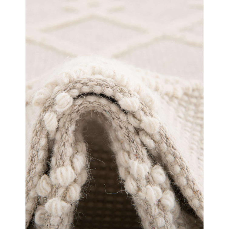 Vanilla Bean Geometric Hand-Knotted Wool Square Rug