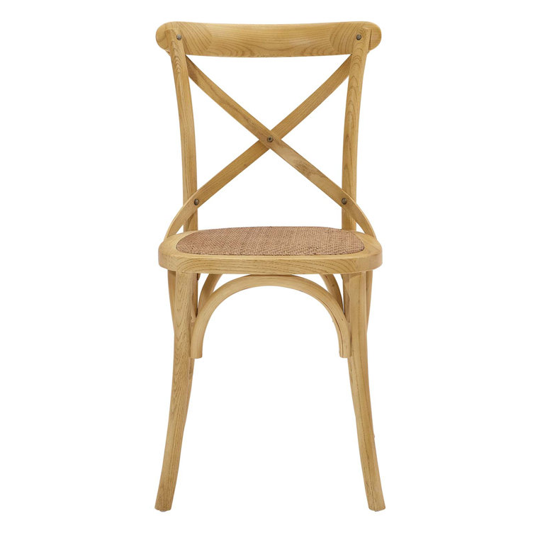 Natural Wood and Cane Cross Back Dining Side Chair