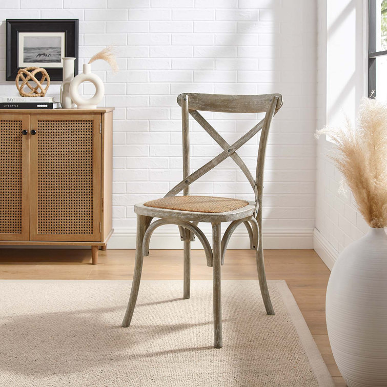 Rustic Gray Elm Wood Cross-Back Dining Side Chair