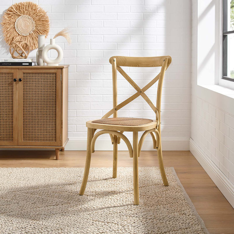 Natural Wood and Cane Cross Back Dining Side Chair