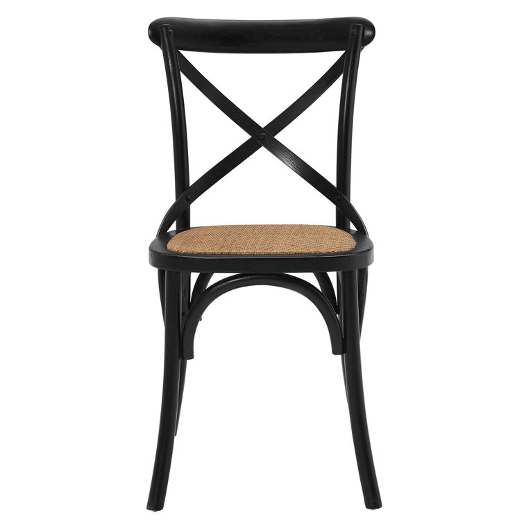 Rustic Charm Black Elm Wood Cross Back Side Chair