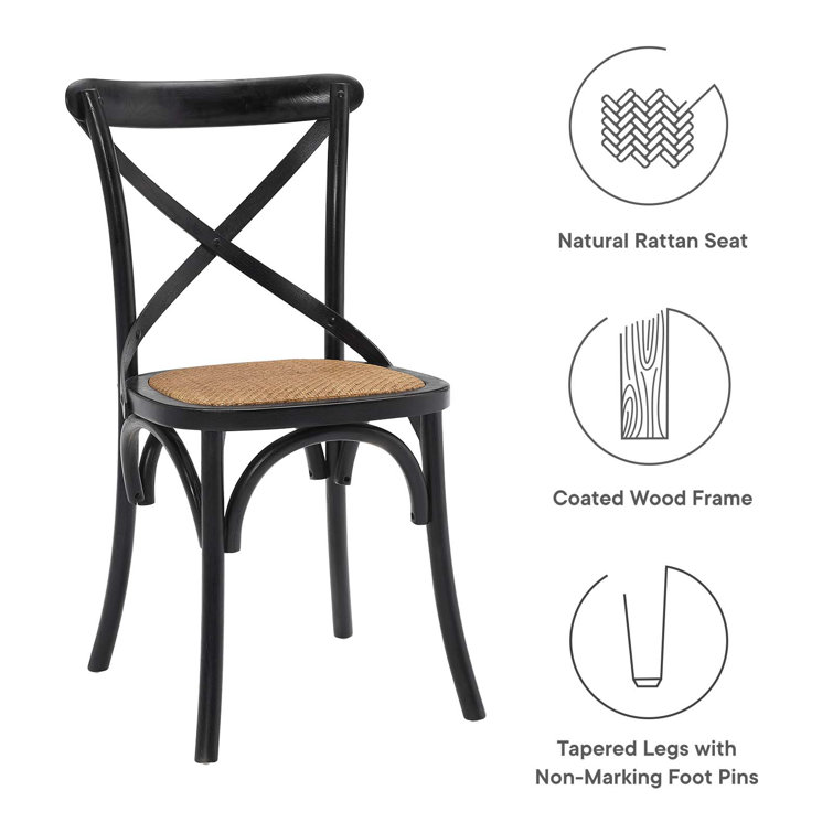 Rustic Charm Black Elm Wood Cross Back Side Chair