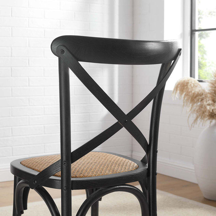 Rustic Charm Black Elm Wood Cross Back Side Chair