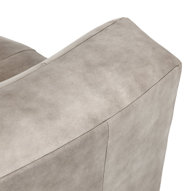 Gray Leather Handcrafted Swivel Slipper Chair