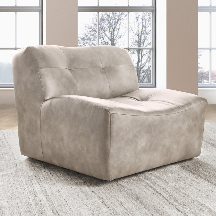 Gray Leather Handcrafted Swivel Slipper Chair