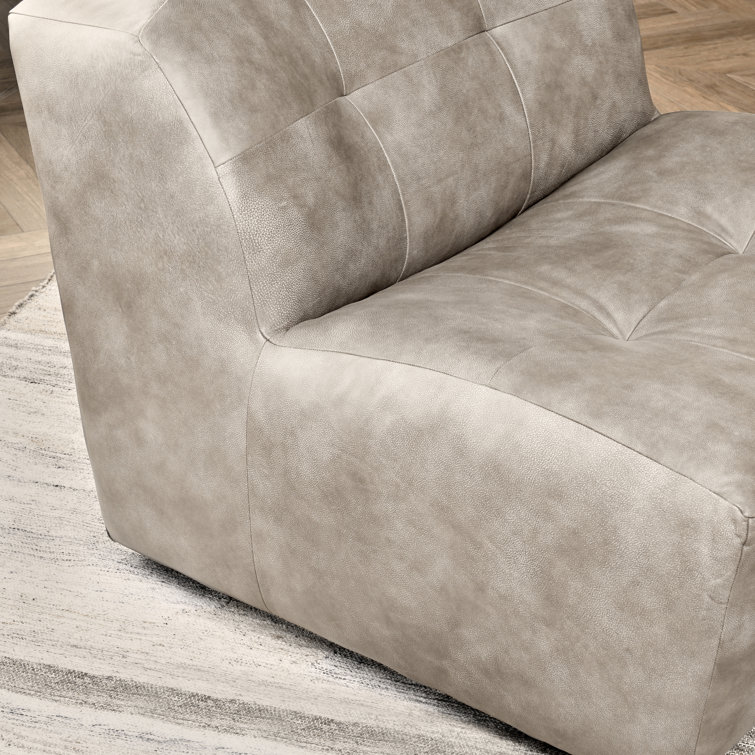 Gray Leather Handcrafted Swivel Slipper Chair