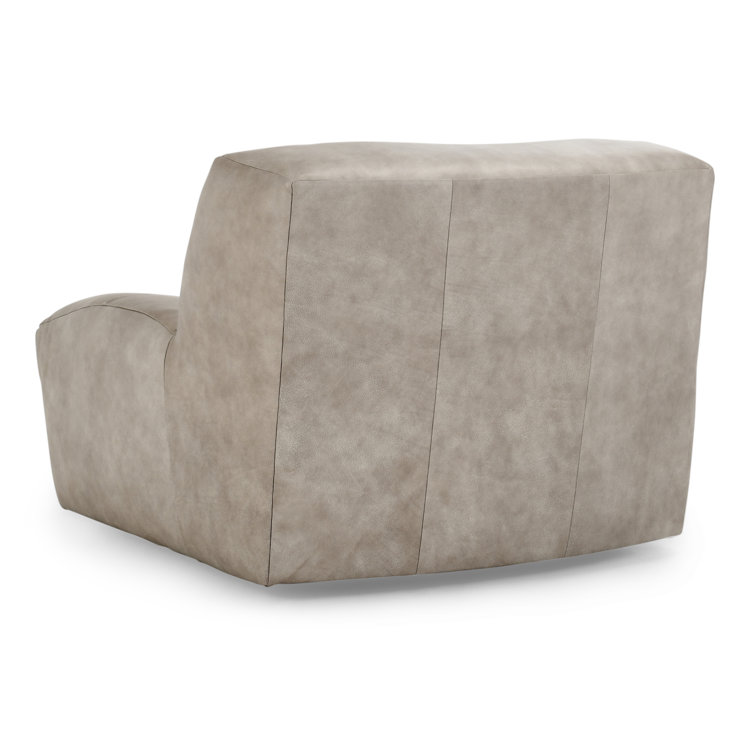 Gray Leather Handcrafted Swivel Slipper Chair