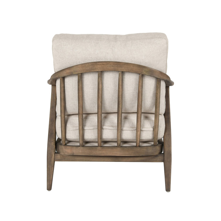 Beige Handcrafted Wood Accent Armchair
