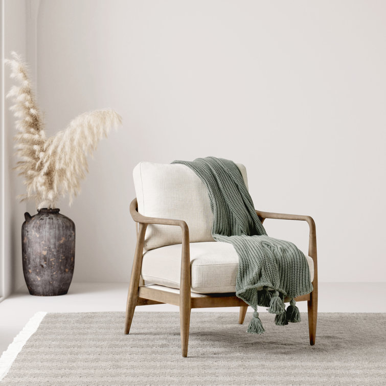 Beige Handcrafted Wood Accent Armchair