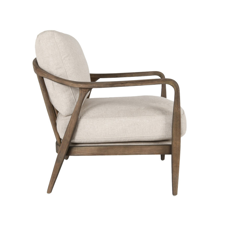 Beige Handcrafted Wood Accent Armchair