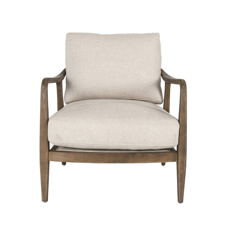 Beige Handcrafted Wood Accent Armchair