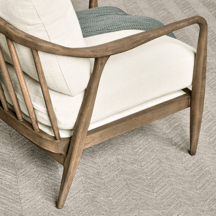 Beige Handcrafted Wood Accent Armchair