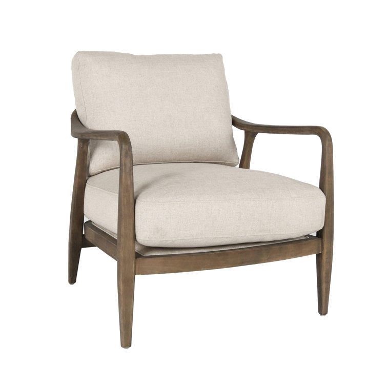 Beige Handcrafted Wood Accent Armchair