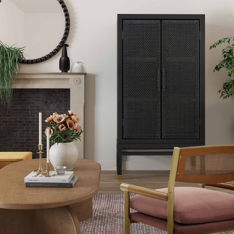 Amara Charcoal Mahogany and Rattan 2-Door Accent Cabinet