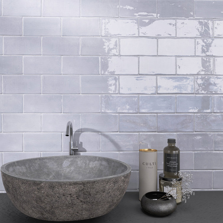 Ceniza Gray Polished Ceramic Subway Wall Tile 2.95" x 5.9"
