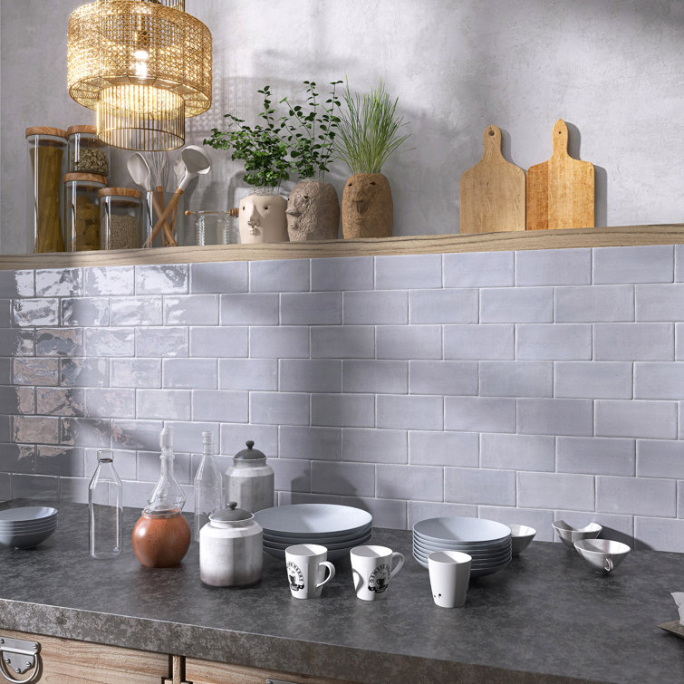 Ceniza Gray Polished Ceramic Subway Wall Tile 2.95" x 5.9"