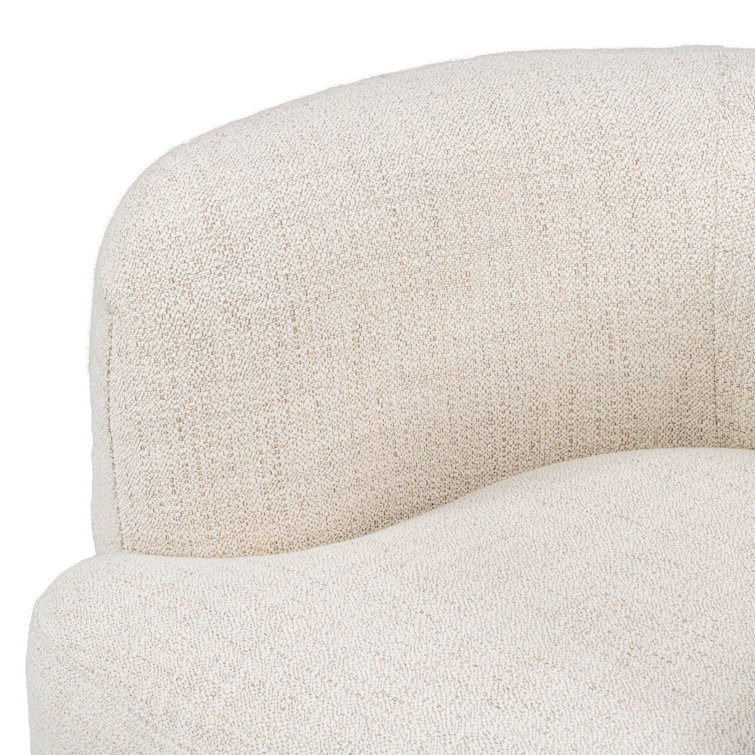 Cream Upholstered Barrel Chair with Natural Ash Wood Legs