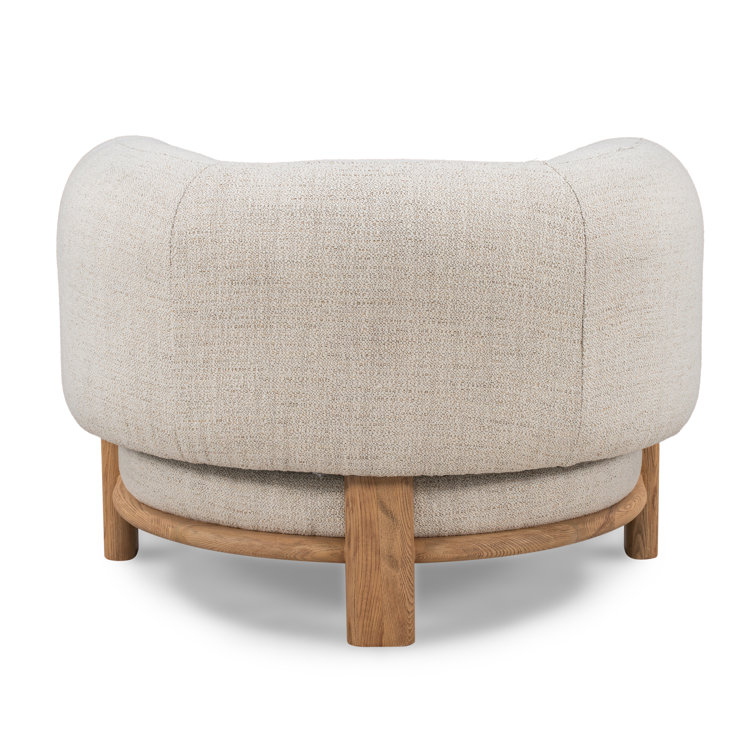 Cream Upholstered Barrel Chair with Natural Ash Wood Legs