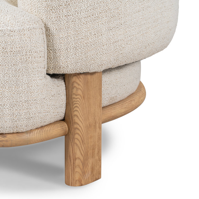 Cream Upholstered Barrel Chair with Natural Ash Wood Legs