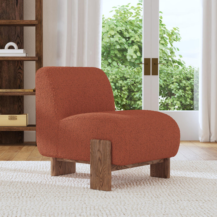 Burnt Orange Curved Wood Frame Slipper Chair