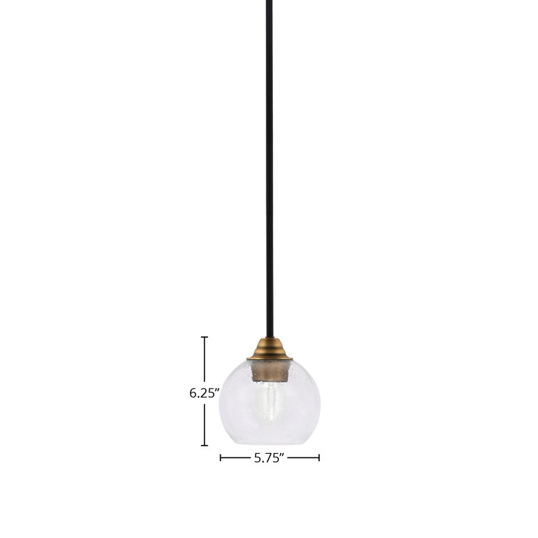 Matte Black and Brass Mini Pendant with Clear Glass Shade