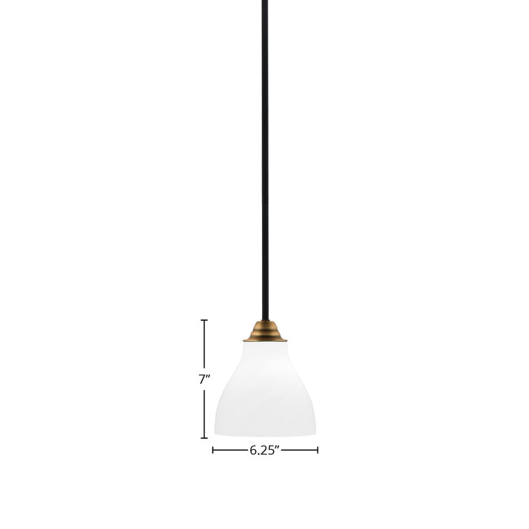 Paramount Matte Black and Brass Mini Pendant with White Marble Glass Shade