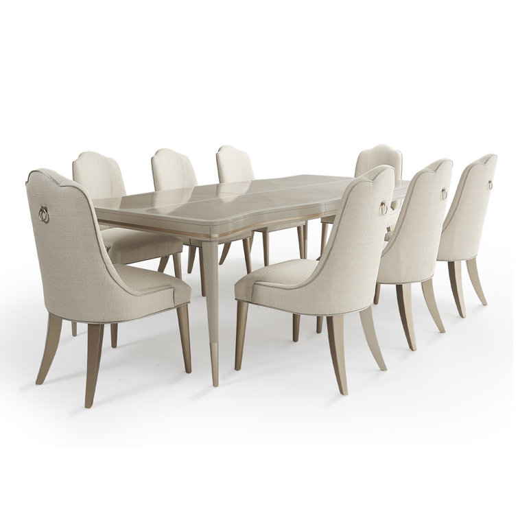 Blush Maple 9-Piece Dining Set with Pearl Upholstered Chairs