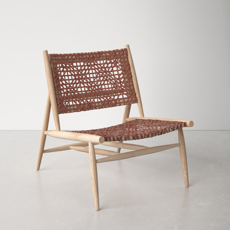 Cognac Leather & Natural Wood Handcrafted Slipper Accent Chair