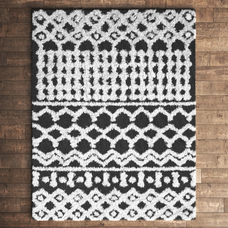 Black and White Bohemian Plush Area Rug 9'3" x 12'