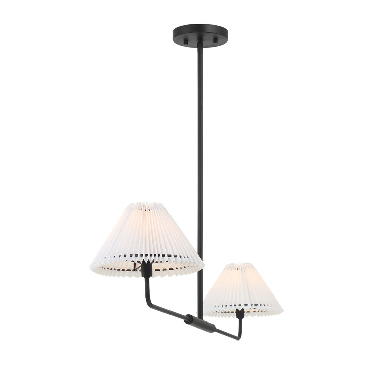 Matte Black Modern Linear Metal Chandelier with White Shades