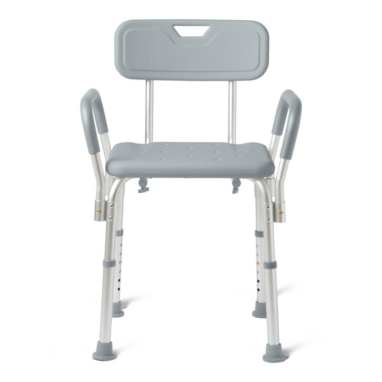 Adjustable Gray Plastic Shower Chair with Aluminum Frame