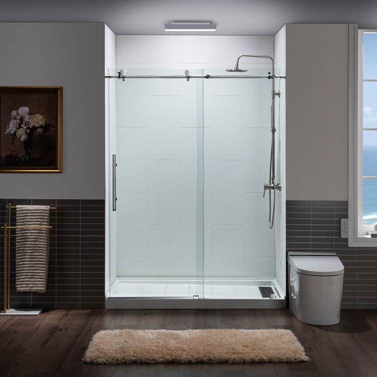 60" x 76" Frameless Sliding Shower Door with Chrome Finish