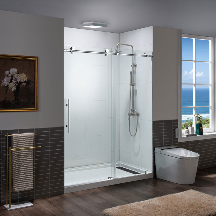 60" x 76" Frameless Sliding Shower Door with Chrome Finish