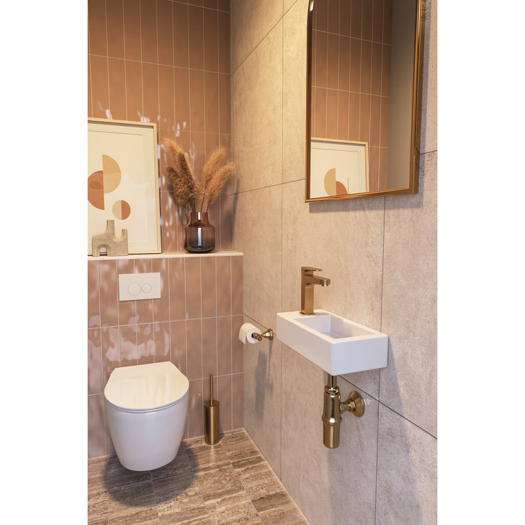 White Ceramic Rectangular Wall-Mount Bathroom Sink