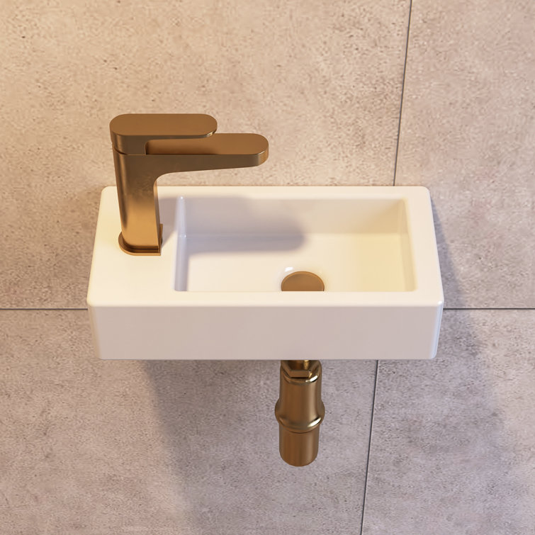 White Ceramic Rectangular Wall-Mount Bathroom Sink